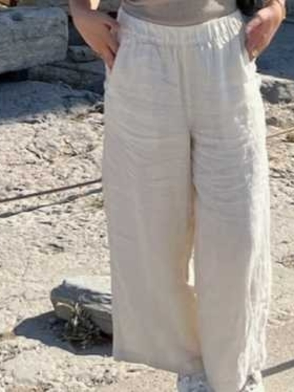 Tahari Wide-Leg Cream 100% Linen Pants Beach Lagenlook XL